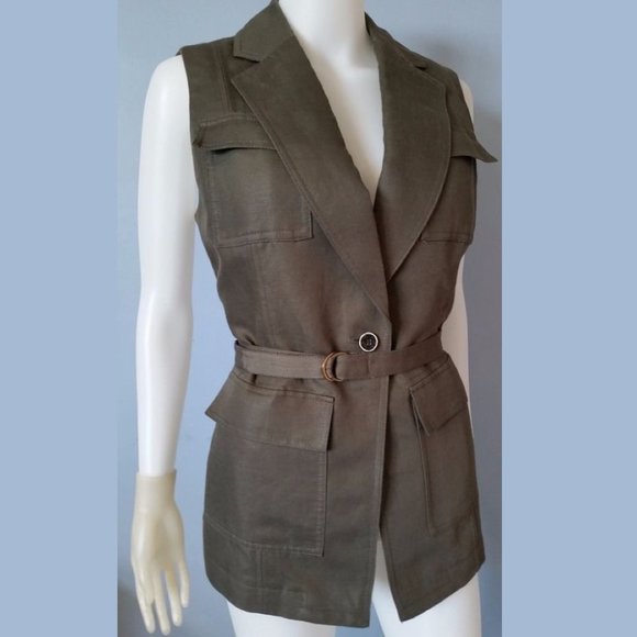 Banana Republic Olive Green Linen Safari Vest NWT size 4 - Picture 2 of 7